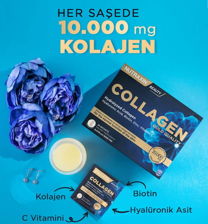 Nutraxin Beauty Gold Collagen C Vitamini, Hyalüronik Asit, Kolajen Takviye Edici Gıda (1 x 30 adet)