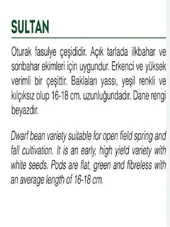 AGRODAL TARIM Ata Tohumu Yerli Fasulye Sultan 50 Adet Tohum