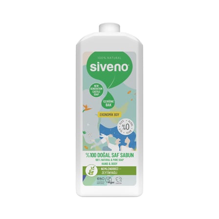 Siveno%100 Doğal Sıvı Kastil Sabun Zeytinyağlı Yoğun Nemlendirici Arındırıcı Bitkisel Vegan 1000 ml