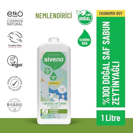 Siveno%100 Doğal Sıvı Kastil Sabun Zeytinyağlı Yoğun Nemlendirici Arındırıcı Bitkisel Vegan 1000 ml
