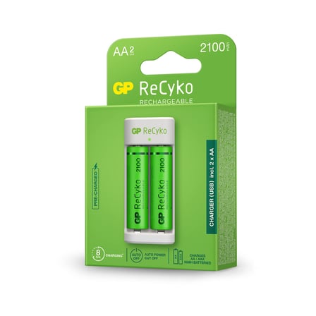 GP USB E211 2x Pil Şarj Cihazı 2 Adet 2100 AA Kalem Pilli Set, 1.2 V, LED Gösterge