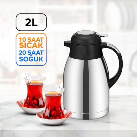 KDT9000 Poti Çelik Termos 2 LT | 10 Saat Sıcak  20 Saat Soğuk Tutma | Sızdırmaz Kapak | Damlama Önleyici Ağız