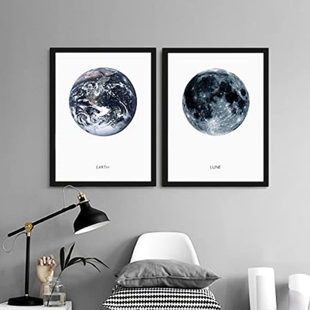 Dünya ve Ay Çerçeveli Poster Set 40x50 cm