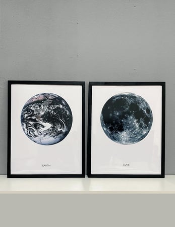 Dünya ve Ay Çerçeveli Poster Set 40x50 cm