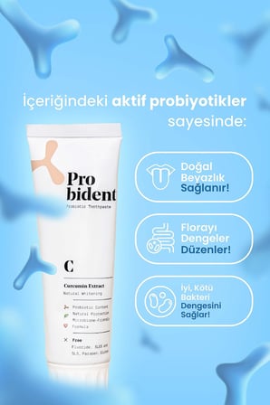 Probident Aktif Probiyotik Doğal Florürsüz Diş Macunu Zerdeçal Özüt Ilaveli Doğal Beyazlık 75 mL