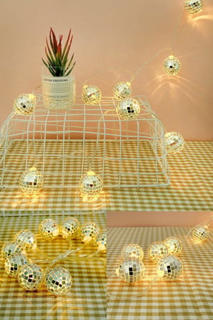Mobee Mini Disko Topu Dekoratif Süsleme 10 Lu Led Zinciri Pilli Süs Led Şerit Disko Topu Led Işık 1430