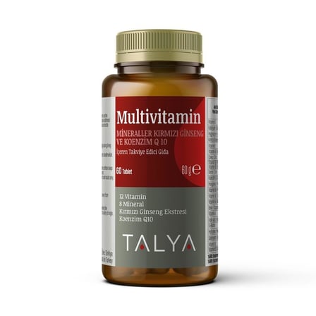 Talya MULTİVİTAMİN - KIRMIZI GİNSENG VE Q 10 İçeren Takviye Edici Gıda - 12 Vitamin ve 8 Min