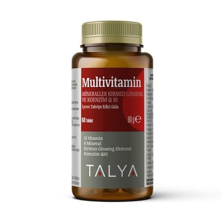 Talya MULTİVİTAMİN - KIRMIZI GİNSENG VE Q 10 İçeren Takviye Edici Gıda - 12 Vitamin ve 8 Min