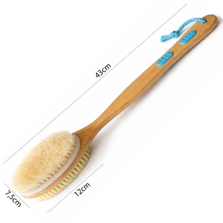 Bluefox Sırt ve Vücut Temizleme Fırçası - 2 Taraflı Sert & Yumuşak Lifli, Bambu Uzun Saplı (43cm), Ölü Deri ve Gözenek Temizleyici, Pürüzsüz ve Canlı Cilt İçin İdeal
