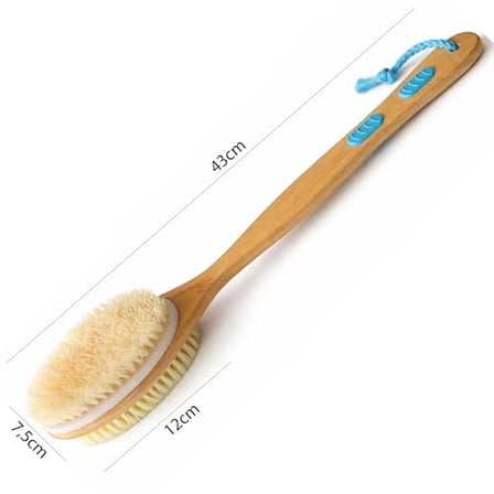 Bluefox Sırt ve Vücut Temizleme Fırçası - 2 Taraflı Sert & Yumuşak Lifli, Bambu Uzun Saplı (43cm), Ölü Deri ve Gözenek Temizleyici, Pürüzsüz ve Canlı Cilt İçin İdeal