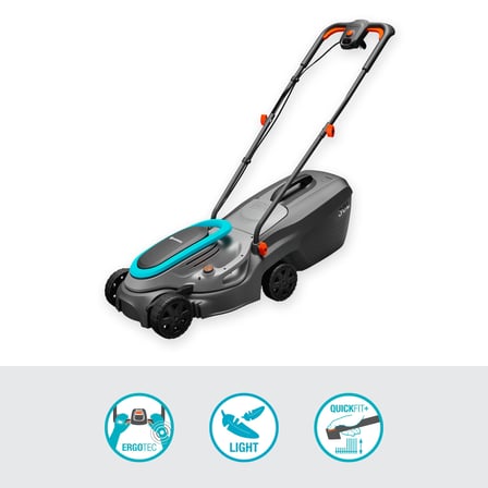 Gardena Elektrikli çim biçme makinesi PowerMax 32/1200 G2: 300 m²'ye kadar çim biçme makinesi, 1200 W güç, 32 cm kesme genişliği, 30 l toplama hacmi, 35 ila 65 mm kesme yüksekliği, ErgoTec sap,