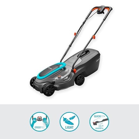 Gardena Elektrikli çim biçme makinesi PowerMax 32/1200 G2: 300 m²'ye kadar çim biçme makinesi, 1200 W güç, 32 cm kesme genişliği, 30 l toplama hacmi, 35 ila 65 mm kesme yüksekliği, ErgoTec sap,