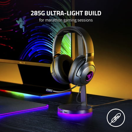 Razer Kraken V3 X USB - Kablolu USB Oyun Kulaklığı (285 g'da ultra hafif, TriForce 40 mm sürücüler, HyperClear Kardioid Mikrofon, 7.1 surround ses, RGB) Siyah