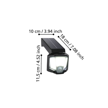 48835 Dış Mekan Güneş Enerjili Siyah Plastik Sensörlü Solar Aydınlatma Led : 10w Boy: 17 C