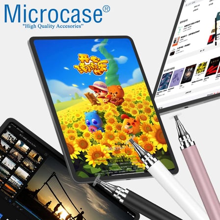 Microcase Universal Telefon Tablet iPad 2in1 Disk Uçlu Stylus Pen Dokunmatik Kalem - AL3463 (Beyaz)