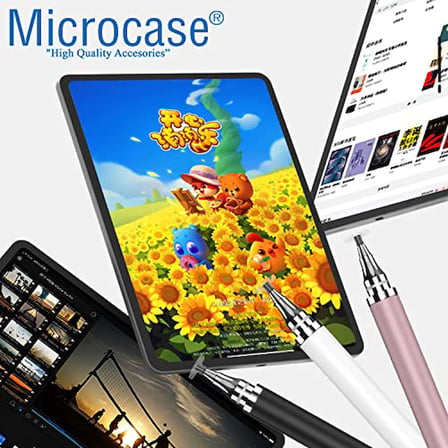 Microcase Universal Telefon Tablet iPad 2in1 Disk Uçlu Stylus Pen Dokunmatik Kalem - AL3463 (Beyaz)