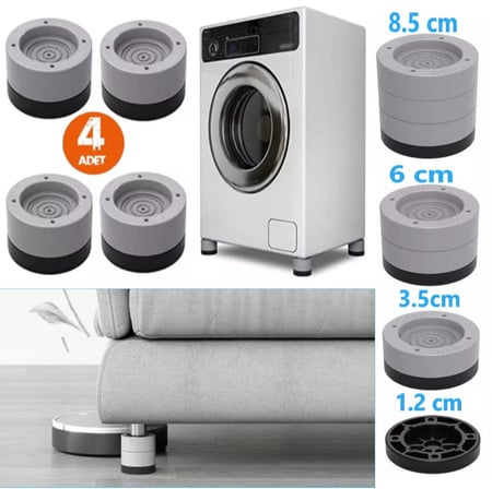 TİNEKE Beyaz eşya ayağı Çamaşır Makinesi Mobilya Titreşim Önleyici Kaydırmaz ve yükseltici 4 lü set (3,5 cm)