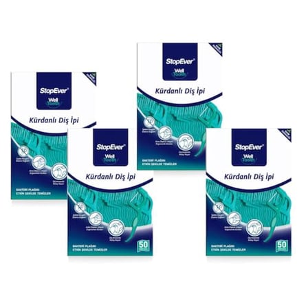 StopEver Well Tooth Kürdanlı Diş İpi 4'lü Paket | Nane Aromalı | 200 Adet (4 x 50) | Diş Arası Temizliği, Ağız Hijyeni ve Günlük Kullanım için İdeal
