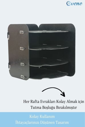 Evene Dosya Düzenleyici Masa Üstü Organizer Evrak Raflı Model 2, SİYAH