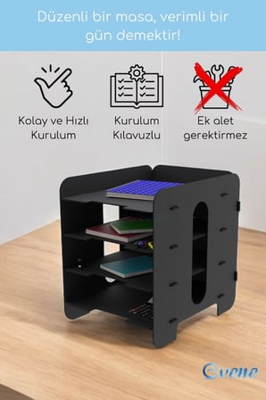 Evene Dosya Düzenleyici Masa Üstü Organizer Evrak Raflı Model 1 Siyah, eorganizer1