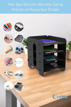 Evene Dosya Düzenleyici Masa Üstü Organizer Evrak Raflı Model 1 Siyah, eorganizer1