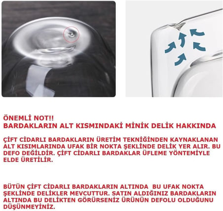 ARVALE 2 Adet Çift Cidarlı 250 ml Kulplu Cam Çay Kahve Süt Kupa Borosilikat Bardak