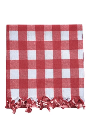 Hepsine Rakip 150x150 Cm Kareli Yer Sofra Bezi Masa Örtüsü Saçaklı Kırmızı