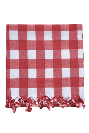 Hepsine Rakip 150x150 Cm Kareli Yer Sofra Bezi Masa Örtüsü Saçaklı Kırmızı