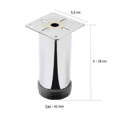 EYM 4 Adet Mobilya Ayağı Metal 10 cm Alttan Ayarlı 42 mm Krom Ayak