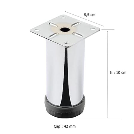 EYM 4 Adet Mobilya Ayağı Metal 10 cm Alttan Ayarlı 42 mm Krom Ayak