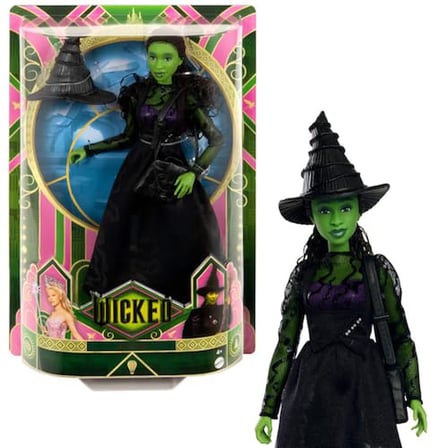 Mattel Evrensel Wicked Elphaba Moda Bebek ve Aksesuarları, Yeşil Ciltli, Örgülü Siyah Saç, Olasılık ve Çıkarılabilir Balo Salonu Görünümü