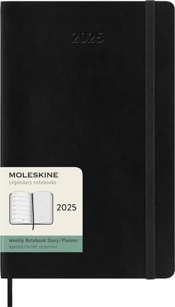 Moleskine Haftalık planlayıcı, 12 ay 2025 için notlar için yer sunan haftalık planlayıcı, yumuşak kapak ve elastik kilit, renk siyah, büyük format 13 x 21 cm
