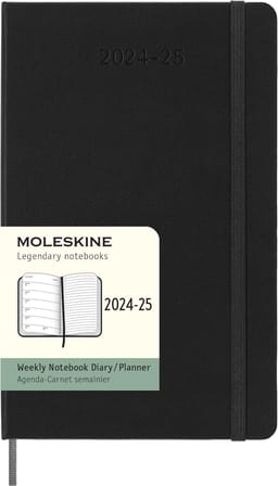 Moleskine Haftalık planlayıcı 2024-2025, ajanda, haftalık, 18 ay 2025, notlar için yerli, sert kapaklı ve elastik kilitli, büyük format 13 x 21 cm, renk siyah