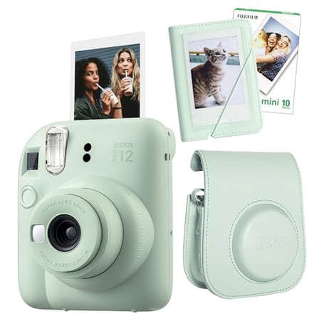 Instax mini 12 Fotoğraf Makinesi-10'lu Film-Mini Albüm ve Deri Kılıf Seti (Yeşil)
