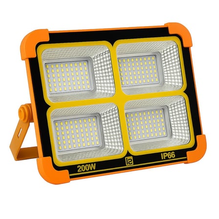 200W Güneş Enerjili Portatif Solar LED Projektör | IP66 Su Geçirmez, 4 Işık Modu, 2200 Lümen, Taşına