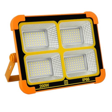 200W Güneş Enerjili Portatif Solar LED Projektör | IP66 Su Geçirmez, 4 Işık Modu, 2200 Lümen, Taşına