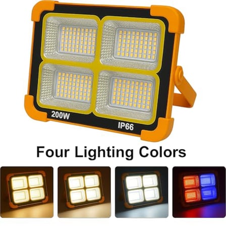 200W Güneş Enerjili Portatif Solar LED Projektör | IP66 Su Geçirmez, 4 Işık Modu, 2200 Lümen, Taşına
