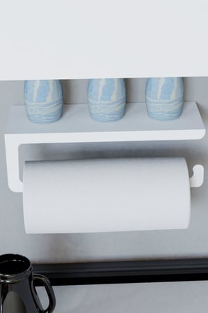 Risingmaber Dekoratif Beyaz Metal Baharatlık Raflı Havluluk&Havlu Tutucu&Kağıt Havluluk MT45B