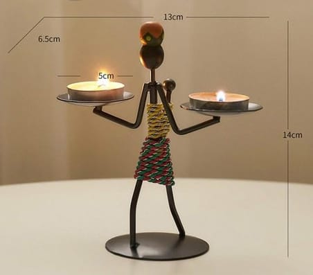 SUME Kadın Figürlü Metal Ferforje Tealight Mumluk Ev Dekoru Süs El Üstünde Mumluk