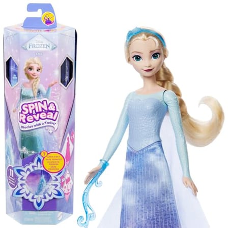 Disney filminden ilham alan Mattel Disney Karlar Ülkesi Eğlenceli Sürprizler Elsa bebek seti, 5 aksesuar, 5 çıkartma ve 1 oyun alanı içeren 11 sürpriz, JBG59