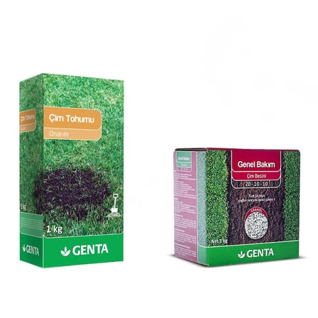 Genta Onarım Çim Tohumu 1 Kg - Bakım Çim Gübresi 1 kg - Çim Onarım Paketi