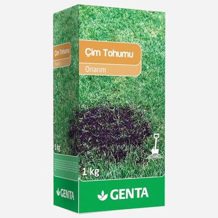 Genta Onarım Çim Tohumu 1 Kg - Bakım Çim Gübresi 1 kg - Çim Onarım Paketi