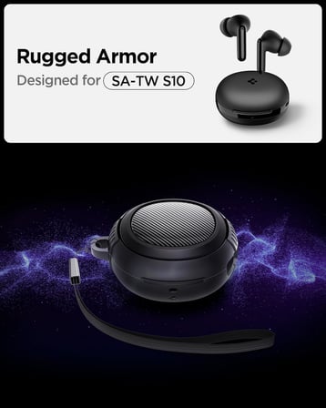 Spigen Audio TWS P10 ile Uyumlu Kulaklık Kılıfı Rugged Armor Üst Düzey Koruma Siyah Karbon Kapak - ACS07965 (Spigen TR Garantili)