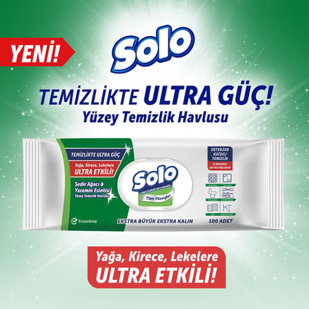 SOLO Yüzey Temizleme Mendili Ultra Güç Sedir  Yasemin, 100 Yaprak