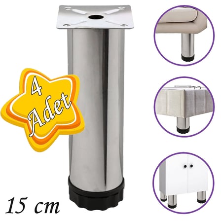 Tuğra Ayarlanabilir Pingolu Krom Mobilya Dolap Ayağı Metal 4lü 15 cm - 4 Adet