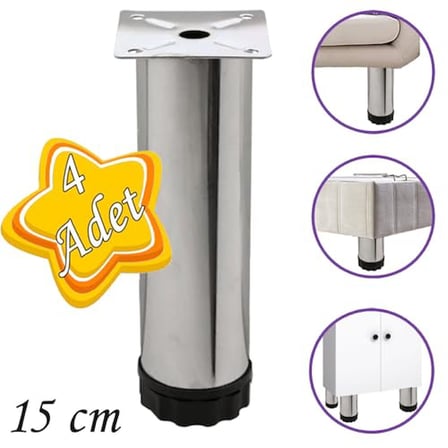 Tuğra Ayarlanabilir Pingolu Krom Mobilya Dolap Ayağı Metal 4lü 15 cm - 4 Adet