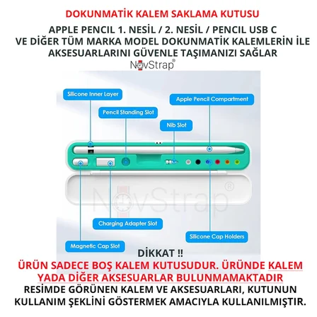 NovStrap Dokunmatik Kalem Koruma Kutusu Tüm Tablet Kalemleri ve Pencil 1/2/Usb C İle Uyumlu MAVİ