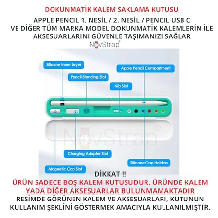 NovStrap Dokunmatik Kalem Koruma Kutusu Tüm Tablet Kalemleri ve Pencil 1/2/Usb C İle Uyumlu MAVİ