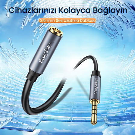 VegGieg 3.5mm TRSS Aux Kulaklık Mikrofon Ses Uzatma Kablosu 2 Metre