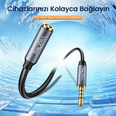 VegGieg 3.5mm TRSS Aux Kulaklık Mikrofon Ses Uzatma Kablosu 2 Metre
